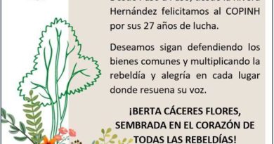 Saludos al COPINH en su 27º aniversario. Saludos al COPINH en su 27º aniversario.