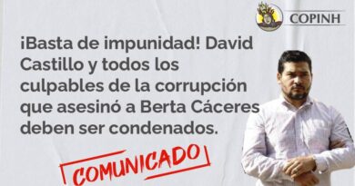 Comunicado: ¡Basta de impunidad! David Castillo y todos los culpables de la corrupción que asesinó a Berta Cáceres deben ser condenados.