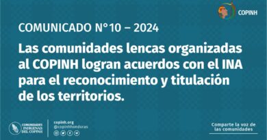 COMUNICADO N°10 Las comunidades lencas organizadas al COPINH logran acuerdos con el INA para el reconocimiento y titulación de los territorios.