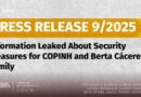 PRESS RELEASE 9/2025 Information Leaked About Security Measures for COPINH and Berta Cáceres’ Family 