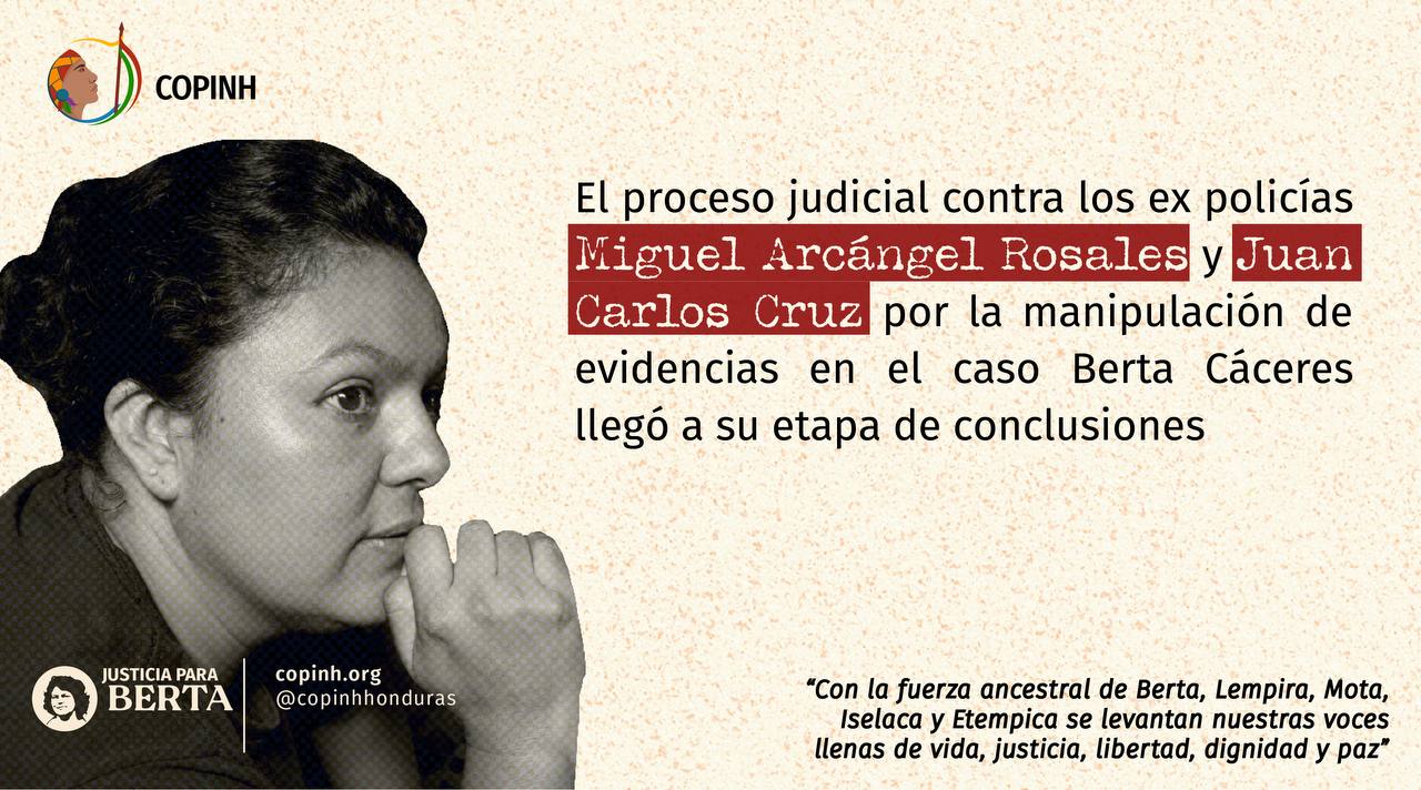 Conclusiones del juicio contra los agentes Miguel Arcángel Rosales y Juan Carlos Cruz por manipulación de pruebas en el caso Berta Cáceres.