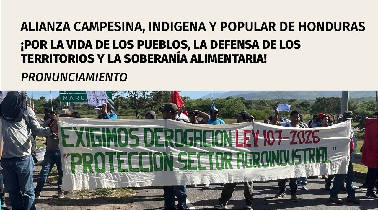 PRONUNCIAMIENTO: ¡POR LA VIDA DE LOS PUEBLOS, LA DEFENSA DE LOS TERRITORIOS Y LA SOBERANÍA ALIMENTARIA!